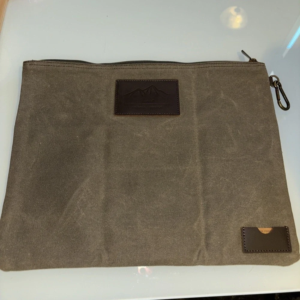 Diodrio Canvas Portfolio Laptop Bag Green Khaki W/ Leather Accents 14.5